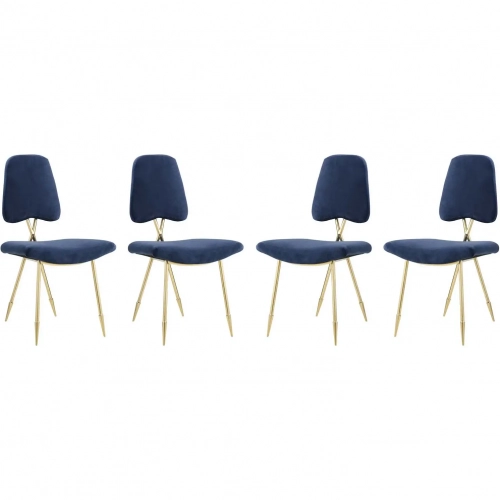 Ponder Dining Chair in Navy Blue Velvet & Gold Stainless (Set of 4)