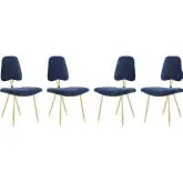 Ponder Dining Chair in Navy Blue Velvet & Gold Stainless (Set of 4)