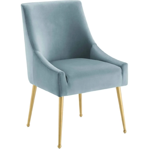 Discern Dining Chair in Light Blue Velvet on Gold Stainless