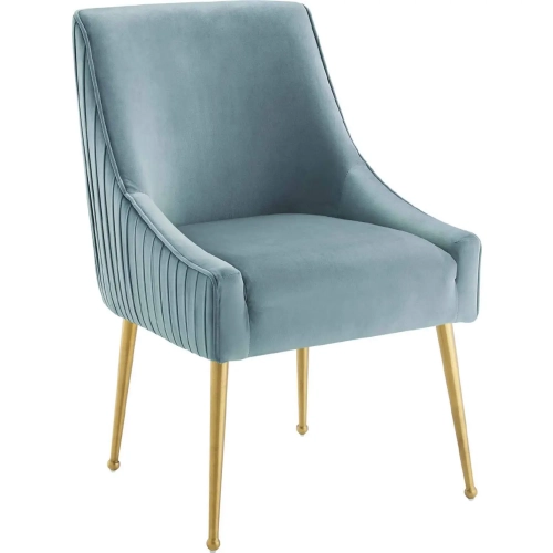 Discern Pleated Back Dining Chair in Light Blue Velvet on Gold Stainless