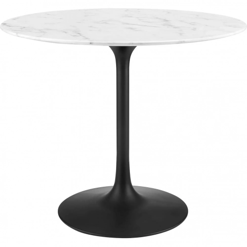 Lippa 36" Round Dining Table in White Faux Marble & Black Metal