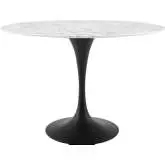 Lippa 48" Oval Dining Table in White Faux Marble & Black Metal