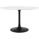 Lippa 47" Round Dining Table in White Wood & Black Metal