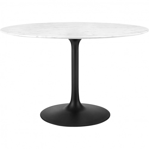 Lippa 47" Round Dining Table in White Faux Marble & Black Metal