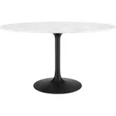 Lippa 54" Oval Dining Table in White Faux Marble & Black Metal