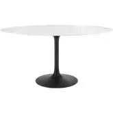 Lippa 60" Oval Dining Table in White Faux Marble & Black Metal