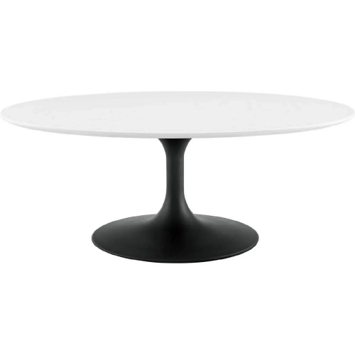 Lippa 42" Oval Coffee Table in White Wood & Black Metal