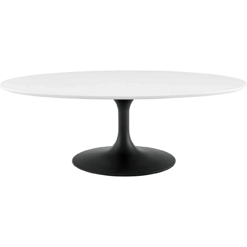 Lippa 48" Oval Coffee Table in White Wood & Black Metal