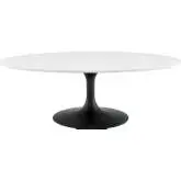 Lippa 48" Oval Coffee Table in White Wood & Black Metal