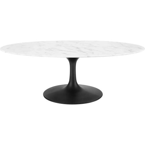 Lippa 48" Oval Coffee Table in White Faux Marble & Black Metal