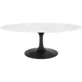 Lippa 48" Oval Coffee Table in White Faux Marble & Black Metal