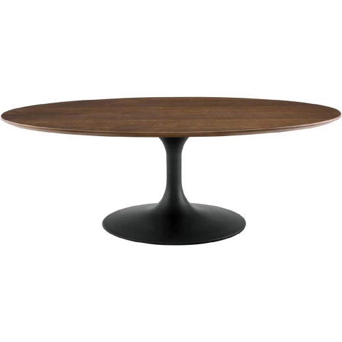 Lippa 48" Oval Coffee Table in Walnut Veneer & Black Metal