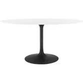 Lippa 60" Oval Dining Table in White Wood & Black Metal