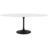 Lippa 78" Oval Dining Table in White Faux Marble & Black Metal