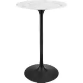 Lippa 28" Round Bar Table in White Faux Marble & Black Metal