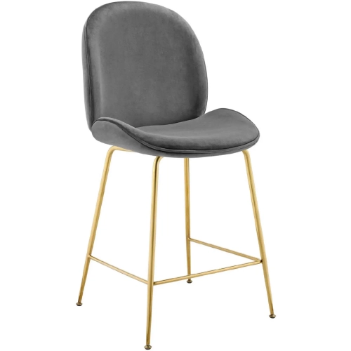 Scoop Counter Stool in Gray Velvet & Gold Stainless