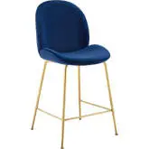 Scoop Counter Stool in Navy Blue Velvet & Gold Stainless