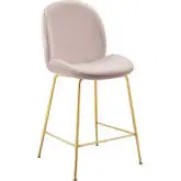 Scoop Counter Stool in Pink Velvet & Gold Stainless