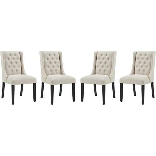 Baronet Dining Chair in Tufted Beige Fabric (Set of 4)