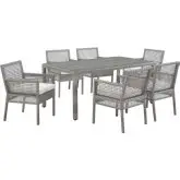 Aura 7 Piece Outdoor Dining Set in Gray Poly Rattan & White Fabric