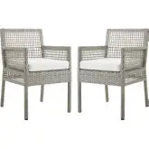 Aura Outdoor Dining Arm Chair in Gray Poly Rattan & White Fabric (Set of 2)