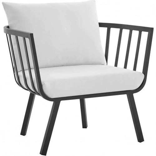 Riverside Outdoor Arm Chair in Gray Aluminum & White Fabric