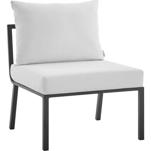 Riverside Outdoor Armless Chair in Gray Metal & White Fabric