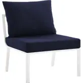 Riverside Outdoor Armless Chair in White Metal & Navy Blue Fabric