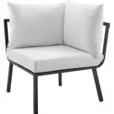 Riverside Outdoor Corner Chair in White Metal & Gray Fabric