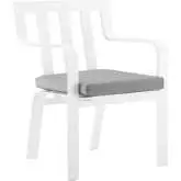 Baxley Outdoor Dining Arm Chair in White Metal & Gray Fabric