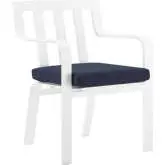 Baxley Outdoor Dining Arm Chair in White Metal & Navy Fabric