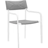 Raleigh Outdoor Dining Arm Chair in White Metal & Gray Fabric