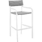 Raleigh Outdoor Bar Stool in White Metal & Gray Fabric