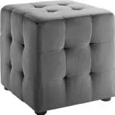 Contour Cube Ottoman in Tufted Gray Velvet