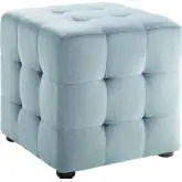 Contour Cube Ottoman in Tufted Light Blue Velvet