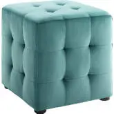 Contour Cube Ottoman in Tufted Teal Blue Velvet