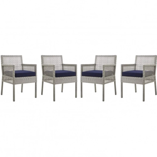 Aura Outdoor Wicker Rattan Dining Arm Chair in Navy Blue (Set of 4)