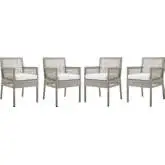 Aura Outdoor Wicker Rattan Dining Arm Chair in White (Set of 4)