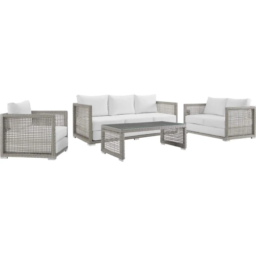 Aura 4 Piece Outdoor Wicker Rattan Sofa Set in White