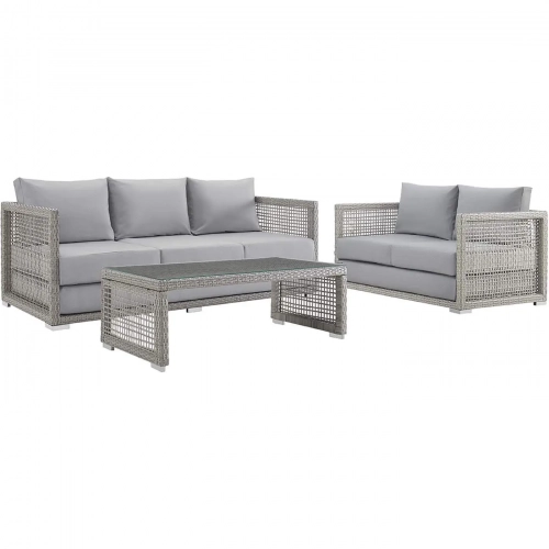 Aura 3 Piece Outdoor Wicker Rattan Sofa Set in Gray