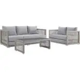 Aura 3 Piece Outdoor Wicker Rattan Sofa Set in Gray