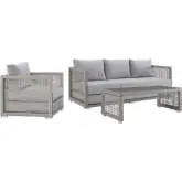 Aura 3 Piece Outdoor Wicker Rattan Sofa Set in Gray