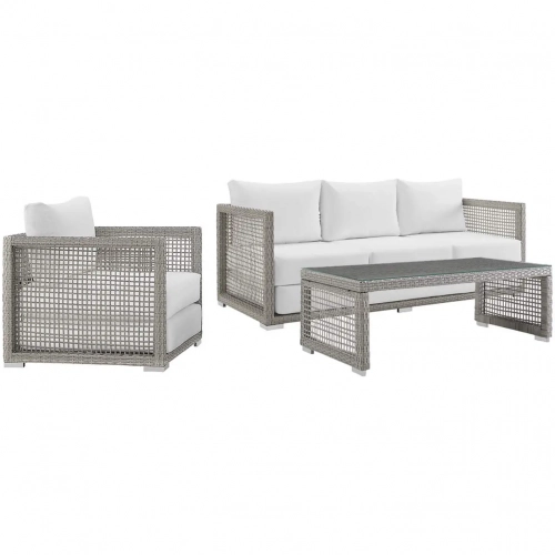 Aura 3 Piece Outdoor Wicker Rattan Sofa Set in White