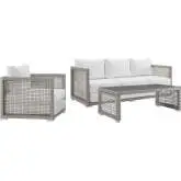 Aura 3 Piece Outdoor Wicker Rattan Sofa Set in White