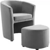 Divulge Arm Chair & Ottoman Set in Grey Velvet