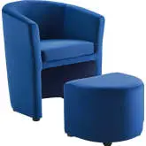 Divulge Arm Chair & Ottoman Set in Navy Blue Velvet