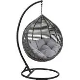 Garner Teardrop Outdoor Swing Chair in Poly Rattan & Gray Fabric