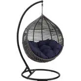 Garner Teardrop Outdoor Swing Chair in Poly Rattan & Blue Fabric