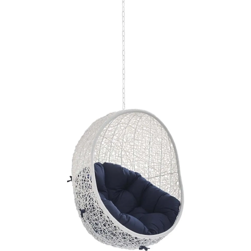 Hide Outdoor Swing Chair in White Poly Rattan & Navy Blue Sunbrella &reg;