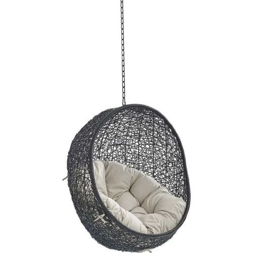 Encase Outdoor Swing Chair in Beige Fabric & Black Poly Rattan